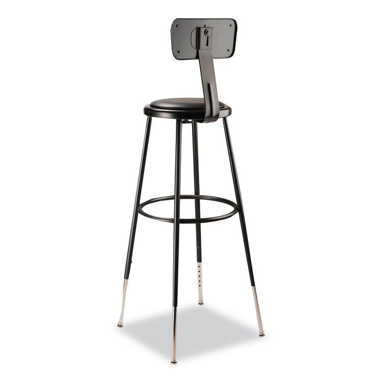 NPS® 6400 Series Height Adj Heavy Duty Vinyl Padded Stool w/Backrest, Supports 300lb, 32"-39" Seat Ht, Black,Ships in 1-3 Bus Days (NPS6430HB10) Each