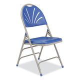 NPS® 1100 Series Deluxe Fan-Back Tri-Brace Folding Chair, Supports 500 lb, Blue Seat/Back, Gray Base, 4/CT,Ships in 1-3 Bus Days (NPS1105) Case of 4