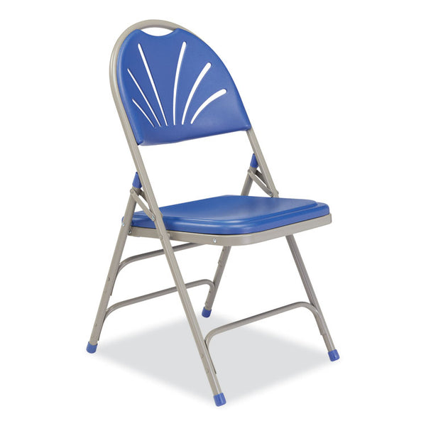 NPS® 1100 Series Deluxe Fan-Back Tri-Brace Folding Chair, Supports 500 lb, Blue Seat/Back, Gray Base, 4/CT,Ships in 1-3 Bus Days (NPS1105)