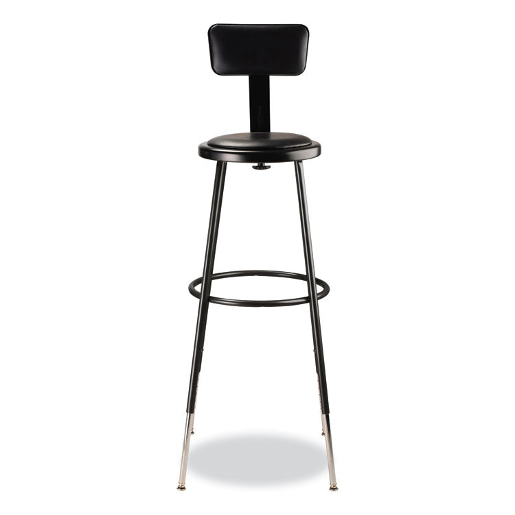 NPS® 6400 Series Height Adj Heavy Duty Vinyl Padded Stool w/Backrest, Supports 300lb, 32"-39" Seat Ht, Black,Ships in 1-3 Bus Days (NPS6430HB10) Each