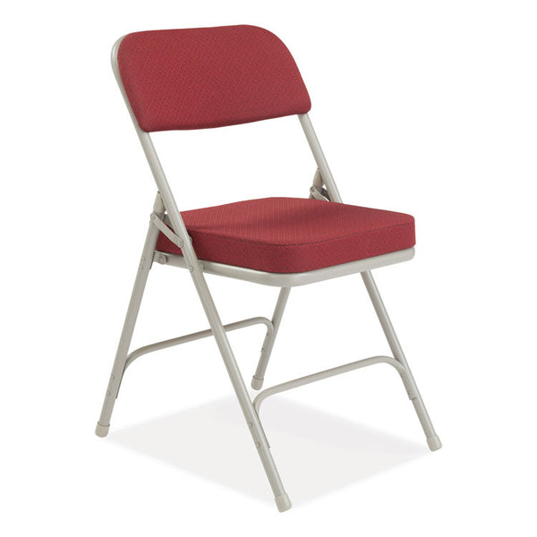 NPS® 3200 Series Premium Fabric Dual-Hinge Folding Chair, Supports 300lb, Burgundy Seat/Back, Gray Base,2/CT,Ships in 1-3 Bus Days (NPS3218)
