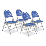 NPS® 1100 Series Deluxe Fan-Back Tri-Brace Folding Chair, Supports 500 lb, Blue Seat/Back, Gray Base, 4/CT,Ships in 1-3 Bus Days (NPS1105) Case of 4