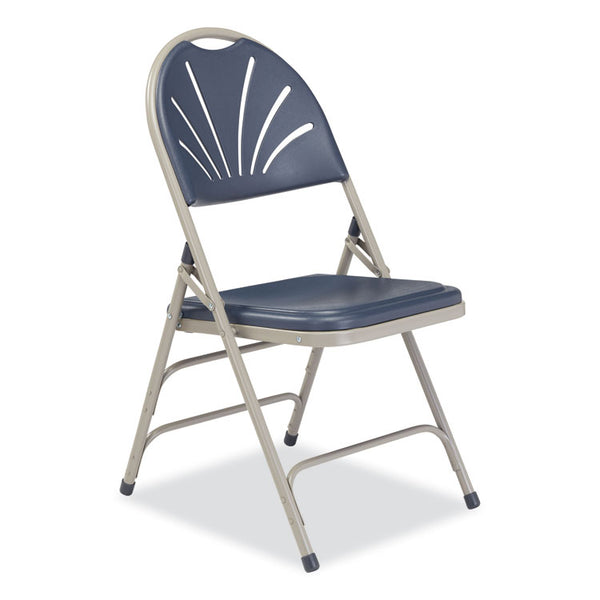 NPS® 1100 Series Deluxe Fan-Back Tri-Brace Folding Chair, Supports 500 lb, Dk Blue Seat/Back, Gray Base,4/CT,Ships in 1-3 Bus Days (NPS1115)