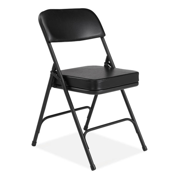 NPS® 3200 Series 2" Vinyl Upholstered Double Hinge Folding Chair, Supports 300lb, 18.5" Seat Ht, Black, 2/CT,Ships in 1-3 Bus Days (NPS3210)
