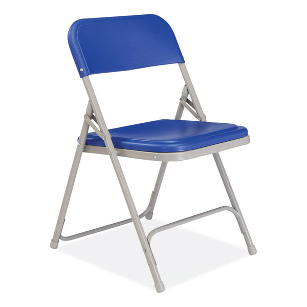 NPS® 800 Series Premium Plastic Folding Chair, Supports 500 lb, 18" Seat Ht, Blue Seat/Back, Gray Base, 4/CT,Ships in 1-3 Bus Days (NPS805) Pack of 4