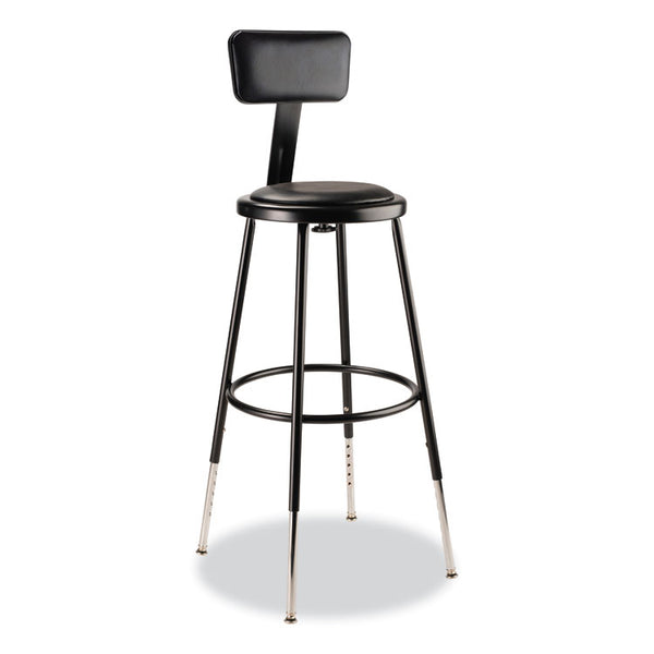 NPS® 6400 Series Height Adj Heavy Duty Vinyl Steel Stool w/Backrest, Supports 300 lb, 25"-33" Seat Ht, Black,Ships in 1-3 Bus Days (NPS6424HB10) Each