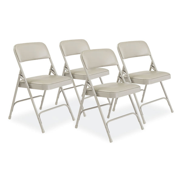 NPS® 1200 Series Premium Vinyl Dual-Hinge Folding Chair, Supports 500lb, 17.75" Seat Height, Warm Gray, 4/CT,Ships in 1-3 Bus Days (NPS1202)