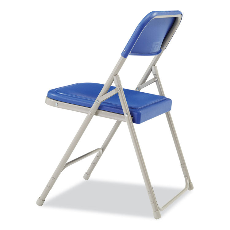 NPS® 800 Series Premium Plastic Folding Chair, Supports 500 lb, 18" Seat Ht, Blue Seat/Back, Gray Base, 4/CT,Ships in 1-3 Bus Days (NPS805) Pack of 4