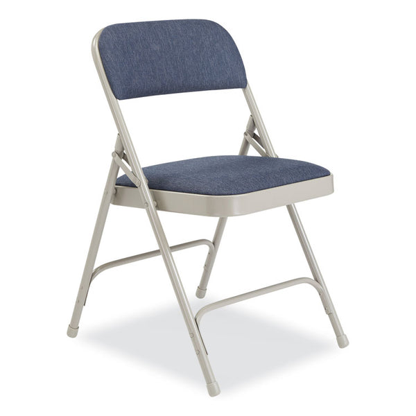 NPS® 2200 Series Fabric Dual-Hinge Premium Folding Chair, Supports 500 lb, Blue Seat/Back, Gray Base, 4/CT, Ships in 1-3 Bus Days (NPS2205)