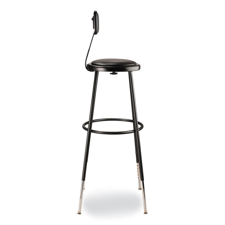 NPS® 6400 Series Height Adj Heavy Duty Vinyl Padded Stool w/Backrest, Supports 300lb, 32"-39" Seat Ht, Black,Ships in 1-3 Bus Days (NPS6430HB10) Each