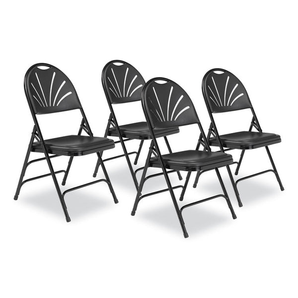 NPS® 1100 Series Fan-Back Tri-Brace Dual Hinge Folding Chair, Supports 500 lb, 17.75" Seat Ht, Black, 4/CT, Ships in 1-3 Bus Days (NPS1110)