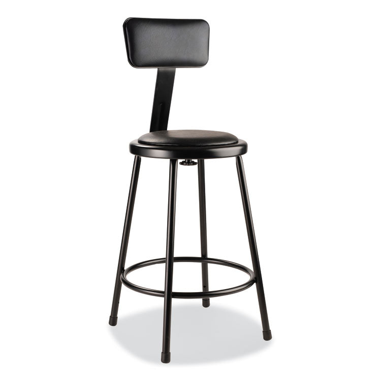 NPS® 6400 Series Heavy Duty Vinyl Padded Stool w/Backrest, Supports 300lb, 24" Seat Ht, Black Seat/Back/Base,Ships in 1-3 Bus Days (NPS6424B10) Each