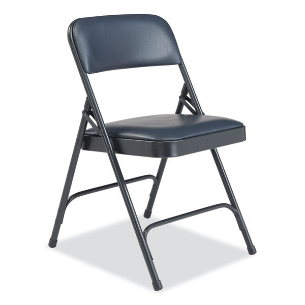 NPS® 1200 Series Vinyl Dual-Hinge Folding Chair, Supports 500 lb, 17.75" Seat Ht, Dark Midnight Blue, 4/CT, Ships in 1-3 Bus Days (NPS1204)