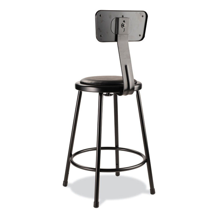 NPS® 6400 Series Heavy Duty Vinyl Padded Stool w/Backrest, Supports 300lb, 24" Seat Ht, Black Seat/Back/Base,Ships in 1-3 Bus Days (NPS6424B10) Each