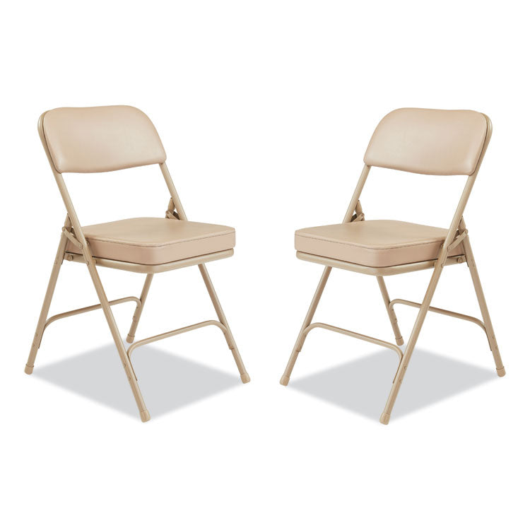 NPS® 3200 Series 2" Vinyl Upholstered Double Hinge Folding Chair, Supports 300lb, 18.5" Seat Ht, Beige, 2/CT,Ships in 1-3 Bus Days (NPS3201) Case of 2