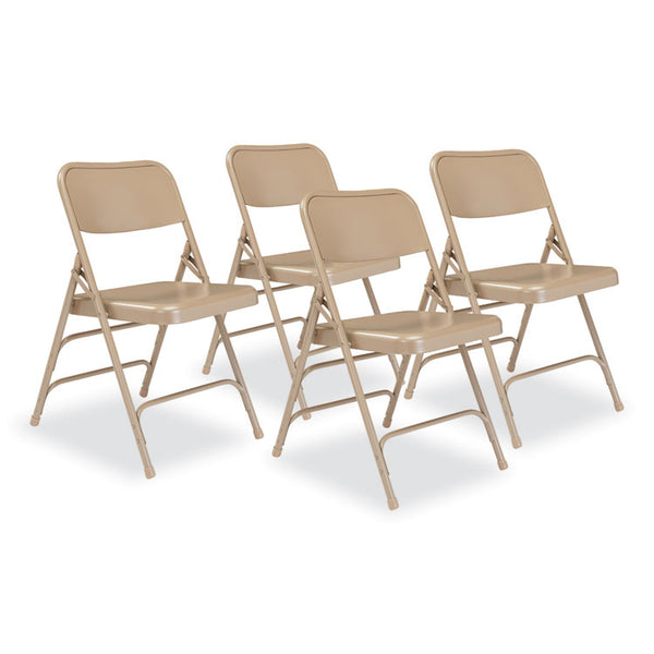 NPS® 300 Series Deluxe All-Steel Triple Brace Folding Chair, Supports 480 lb, 17.25" Seat Ht, Beige, 4/CT, Ships in 1-3 Bus Days (NPS301)