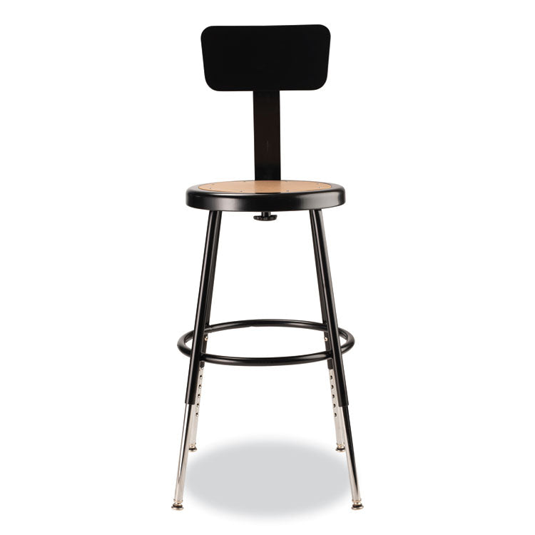 NPS® 6200 Series 19"-27" Height Adj Heavy-Duty Stool w/Backrest, Supports 500 lb, Masonite Seat/Black Base, Ships in 1-3 Bus Days (NPS6218HB10) Each