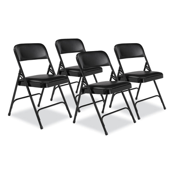 NPS® 1200 Series Premium Vinyl Dual-Hinge Folding Chair, Supports 500 lb, 17.75" Seat Ht, Caviar Black, 4/CT,Ships in 1-3 Bus Days (NPS1210)