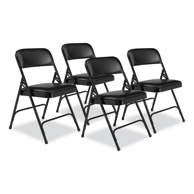 NPS® 1200 Series Premium Vinyl Dual-Hinge Folding Chair, Supports 500 lb, 17.75" Seat Ht, Caviar Black, 4/CT,Ships in 1-3 Bus Days (NPS1210) Case of 4