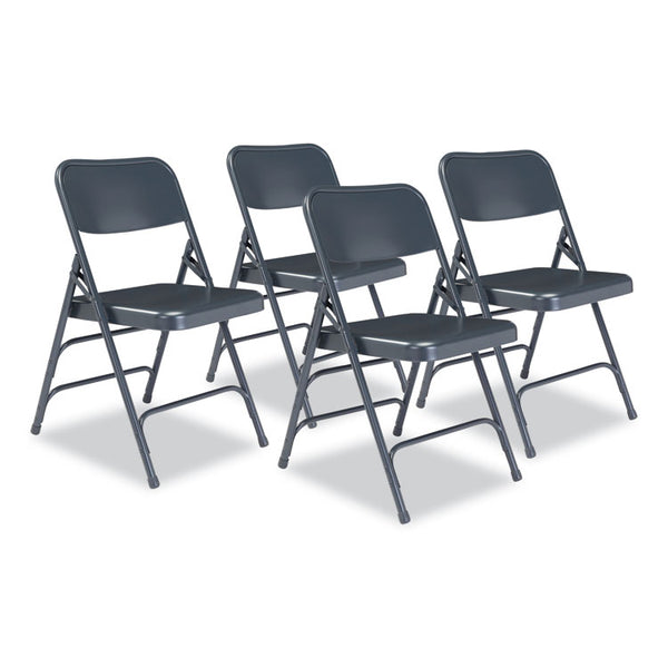 NPS® 300 Series Deluxe All-Steel Triple Brace Folding Chair, Supports 480 lb, 17.25" Seat Height, Blue, 4/CT,Ships in 1-3 Bus Days (NPS304)