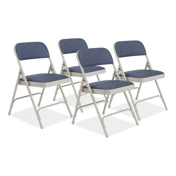 NPS® 2200 Series Fabric Dual-Hinge Premium Folding Chair, Supports 500 lb, Blue Seat/Back, Gray Base, 4/CT, Ships in 1-3 Bus Days (NPS2205)