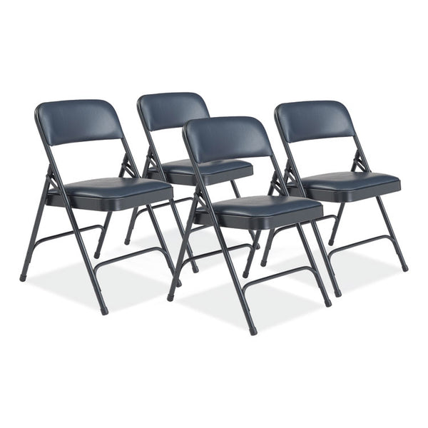 NPS® 1200 Series Vinyl Dual-Hinge Folding Chair, Supports 500 lb, 17.75" Seat Ht, Dark Midnight Blue, 4/CT, Ships in 1-3 Bus Days (NPS1204)