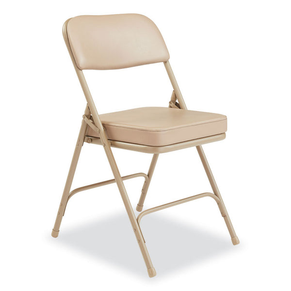 NPS® 3200 Series 2" Vinyl Upholstered Double Hinge Folding Chair, Supports 300lb, 18.5" Seat Ht, Beige, 2/CT,Ships in 1-3 Bus Days (NPS3201)