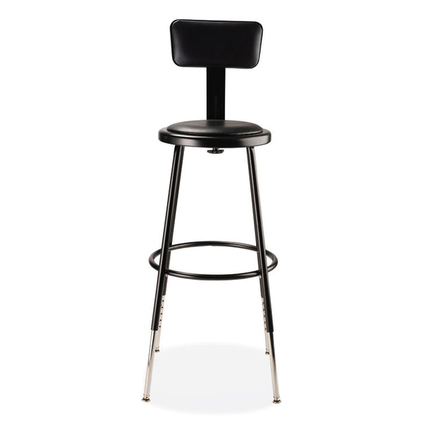 NPS® 6400 Series Height Adj Heavy Duty Vinyl Steel Stool w/Backrest, Supports 300 lb, 25"-33" Seat Ht, Black,Ships in 1-3 Bus Days (NPS6424HB10) Each