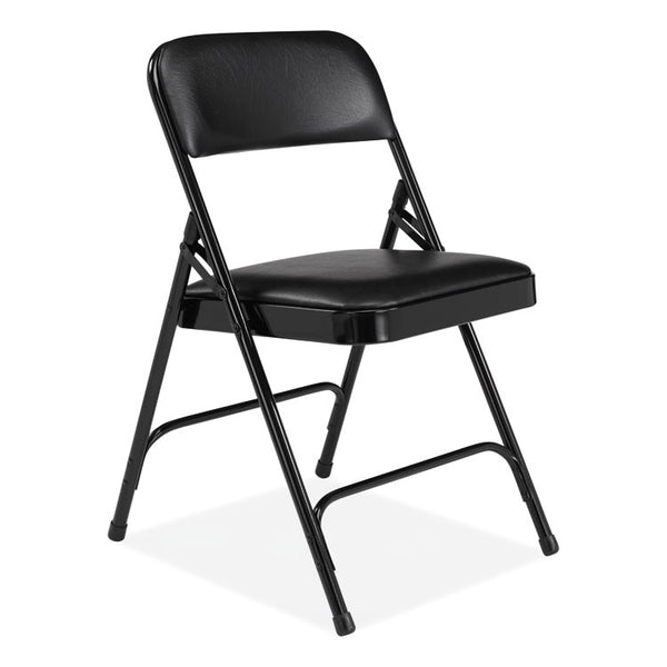 NPS® 1200 Series Premium Vinyl Dual-Hinge Folding Chair, Supports 500 lb, 17.75" Seat Ht, Caviar Black, 4/CT,Ships in 1-3 Bus Days (NPS1210)