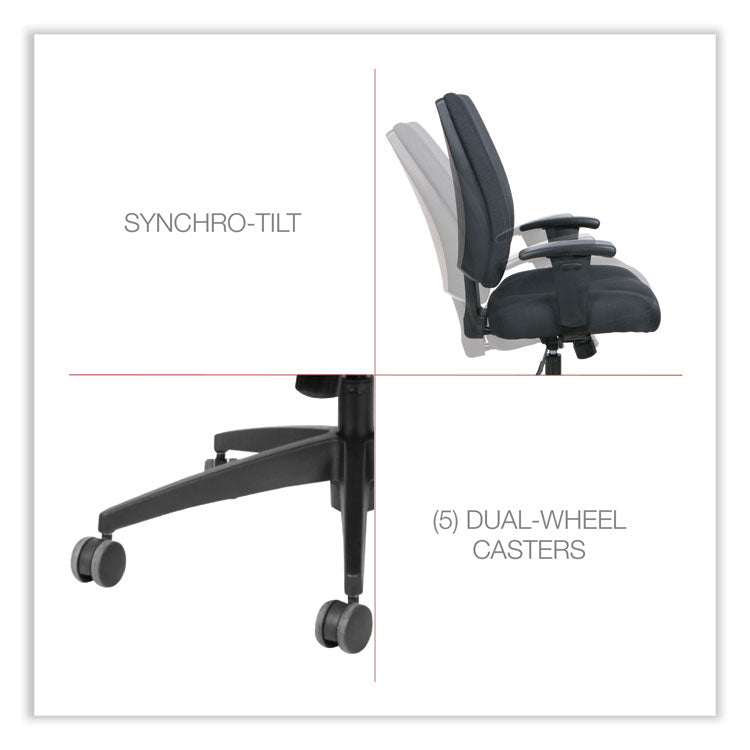 Alera® Alera Wrigley Series High Performance Mid-Back Synchro-Tilt Task Chair, Supports 275 lb, 17.91" to 21.88" Seat Height, Black (ALEHPS4201)