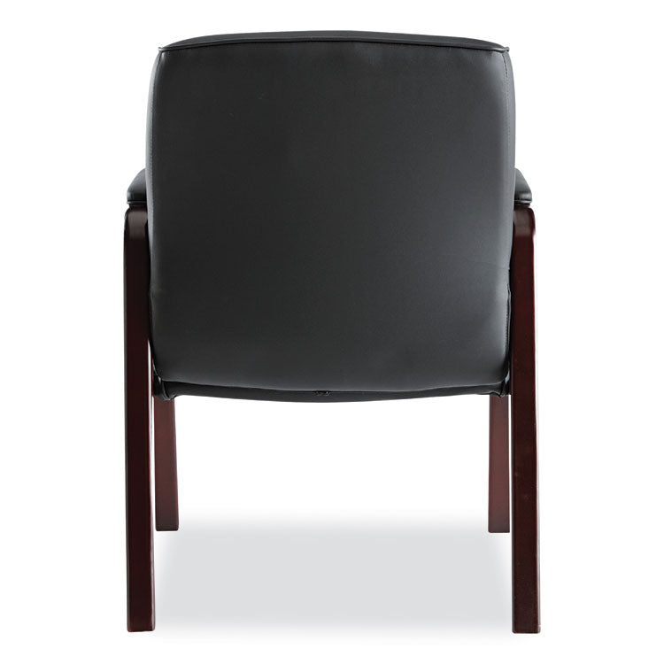 Alera® Alera Madaris Series Bonded Leather Guest Chair with Wood Trim Legs, 25.39" x 25.98" x 35.62", Black Seat/Back, Mahogany Base (ALEMA43ALS10M)