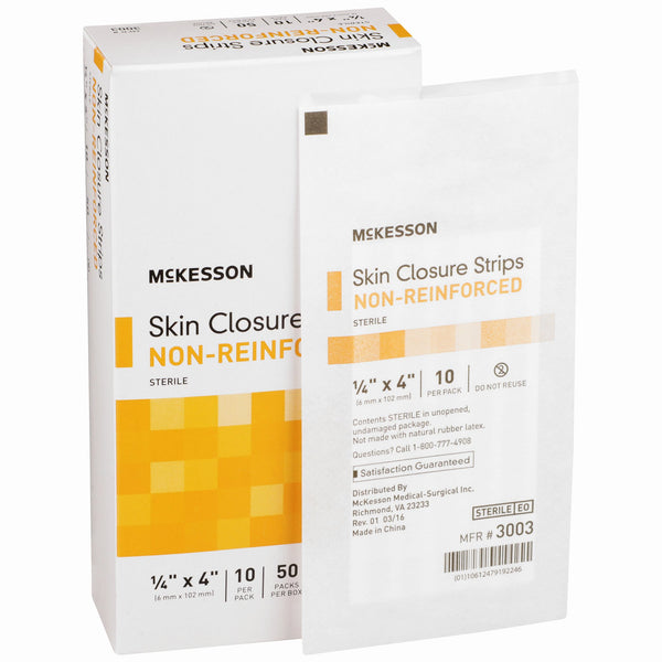 McKesson Skin Closure Strip 1/4 X 4 Inch Nonwoven Material Flexible Strip Tan (876302_BX) 50/BX