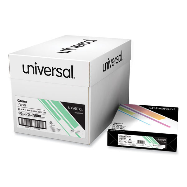 Universal® Deluxe Colored Paper, 20 lb Bond Weight, 8.5 x 11, Green, 500/Ream (UNV11203)