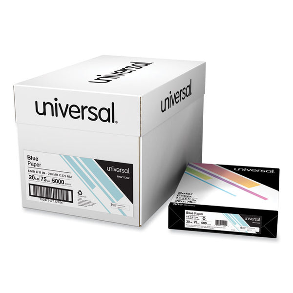 Universal® Deluxe Colored Paper, 20 lb Bond Weight, 8.5 x 11, Blue, 500/Ream (UNV11202)