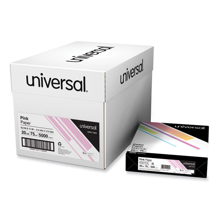 Universal® Deluxe Colored Paper, 20 lb Bond Weight, 8.5 x 11, Pink, 500/Ream (UNV11204)