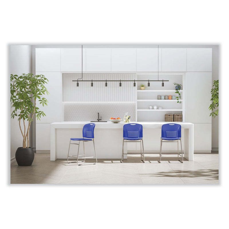 Safco® Vy Counter Height Chair, Supports Up to 350 lb, 25" Seat Height, Blue Seat, Blue Back, Silver Base (SAF4296BU) Each