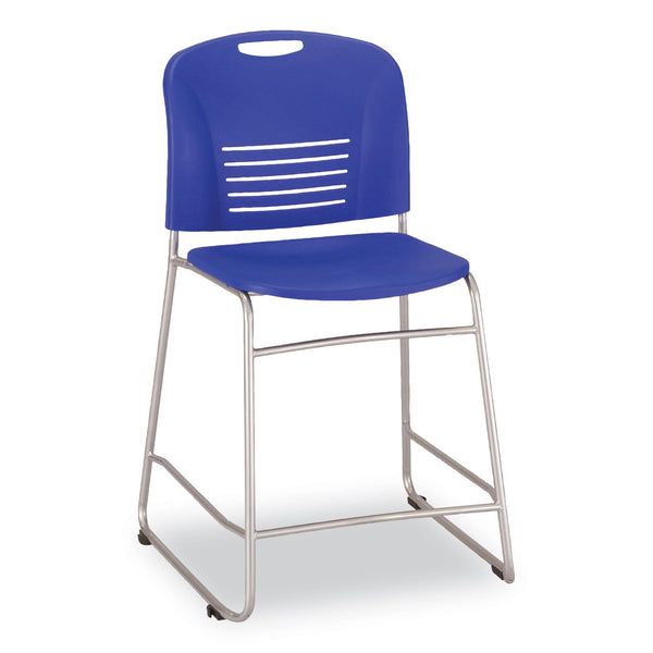 Safco® Vy Counter Height Chair, Supports Up to 350 lb, 25" Seat Height, Blue Seat, Blue Back, Silver Base (SAF4296BU) Each