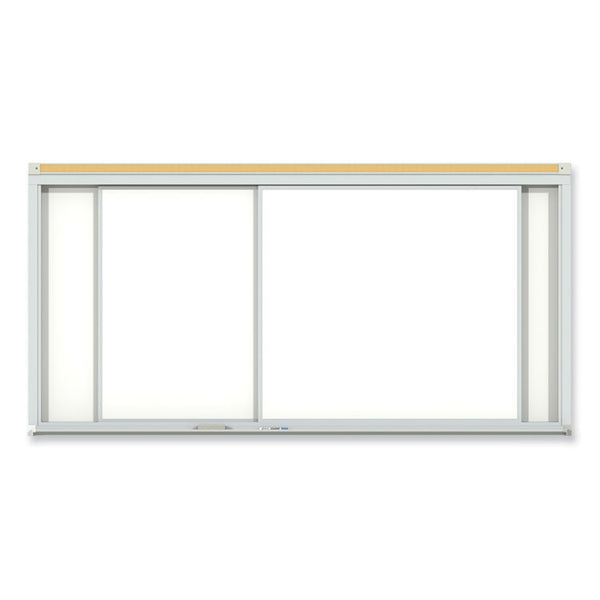 Ghent Horizontal Sliding Porcelain Magnetic Whiteboard, 144 x 48, White Surface, Satin Aluminum Frame, Ships in 7-10 Business Days (GHEHSM2412)