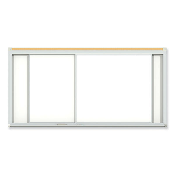 Ghent Horizontal Sliding Porcelain Magnetic Whiteboard, 144 x 48, White Surface, Satin Aluminum Frame, Ships in 7-10 Business Days (GHEHSM2412) Each