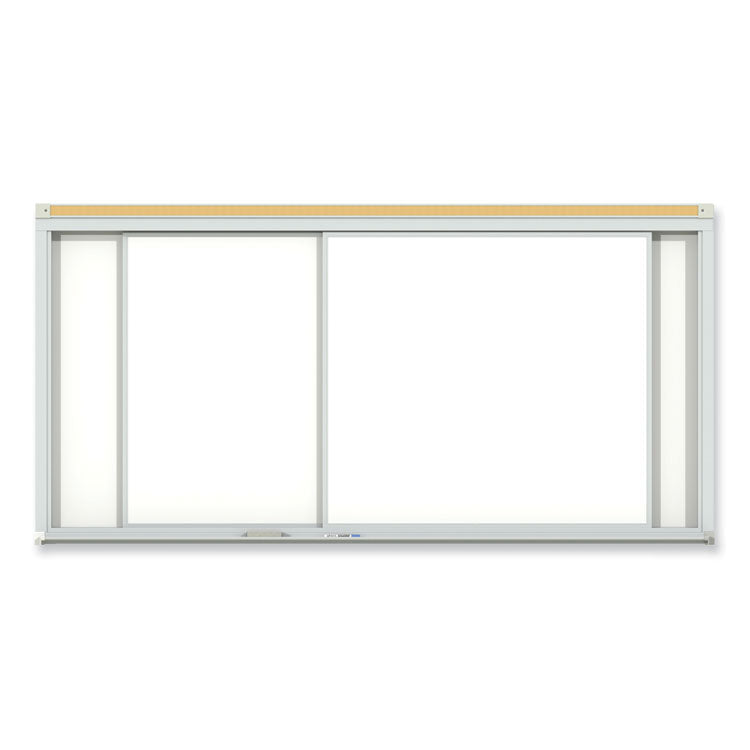 Ghent Horizontal Sliding Porcelain Magnetic Whiteboard, 144 x 48, White Surface, Satin Aluminum Frame, Ships in 7-10 Business Days (GHEHSM2412) Each