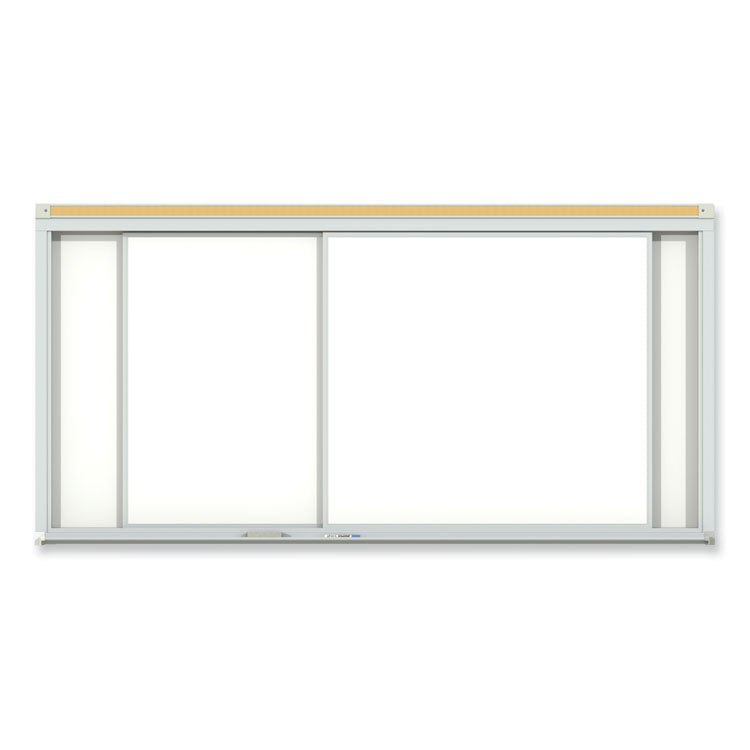 Ghent Horizontal Sliding Porcelain Magnetic Whiteboard, 96 x 48, White Surface, Satin Aluminum Frame, Ships in 7-10 Business Days (GHEHSM248) Each