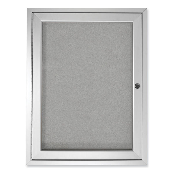 Ghent 1 Door Enclosed Vinyl Bulletin Board with Satin Aluminum Frame, 18 x 24, Silver Surface, Ships in 7-10 Business Days (GHEPA12418VX193)