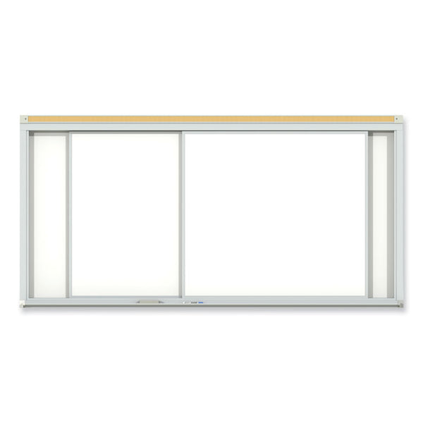 Ghent Horizontal Sliding Porcelain Magnetic Whiteboard, 72 x 48, White Surface, Satin Aluminum Frame, Ships in 7-10 Business Days (GHEHSM246)