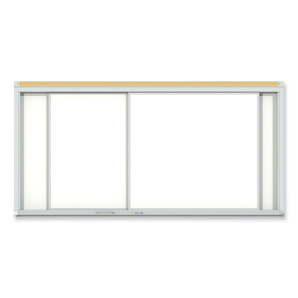 Ghent Horizontal Sliding Porcelain Magnetic Whiteboard, 72 x 48, White Surface, Satin Aluminum Frame, Ships in 7-10 Business Days (GHEHSM246) Each