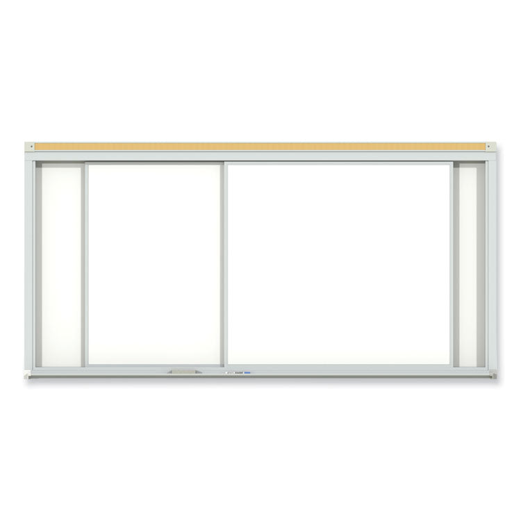 Ghent Horizontal Sliding Porcelain Magnetic Whiteboard, 72 x 48, White Surface, Satin Aluminum Frame, Ships in 7-10 Business Days (GHEHSM246) Each