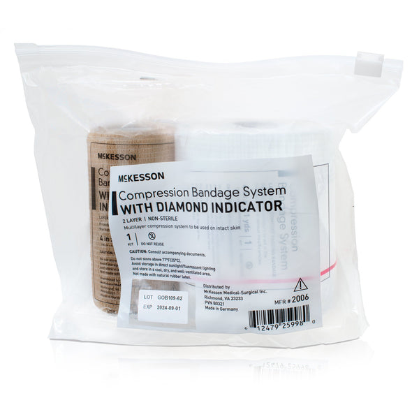 McKesson 2 Layer Compression Bandage System 4 Inch X 7-1/10 Yard / 4 Inch X 6-9/10 Yard Self-adherent Closure Tan / White NonSterile (1194448_BG) 1/BG