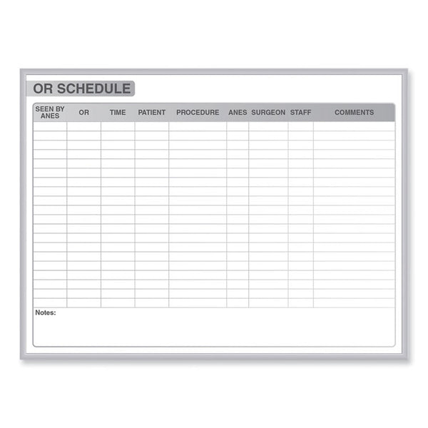 Ghent OR Schedule Magnetic Whiteboard, 72.5 x 48.5, White/Gray Surface, Satin Aluminum Frame, Ships in 7-10 Business Days (GHEGRPM313S46)