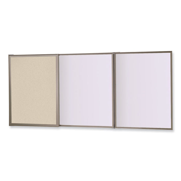 Ghent VisuALL PC Whiteboard Cabinet, Beige Fabric Bulletin Board Exterior Doors, 36x24, Aluminum Frame, Ships in 7-10 Business Days (GHE41300)