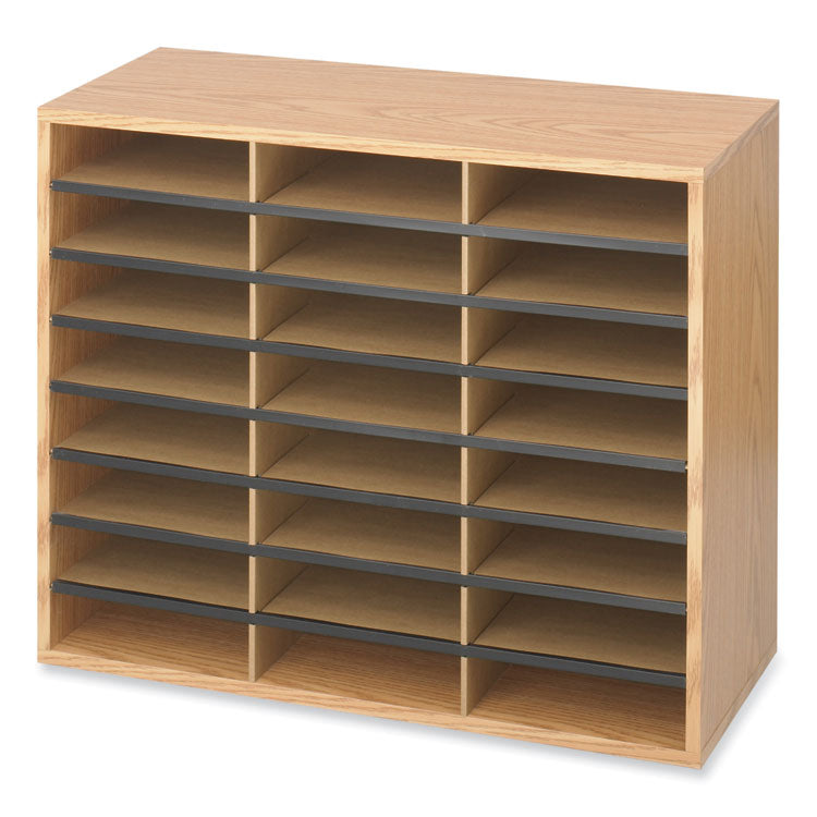 Safco Wood/Corrugated Literature Organizer, 24 Compartments, 29 x 12 x 23.5, Medium Oak, Ships in 1-3 Business Days (SAF9402MO) Each