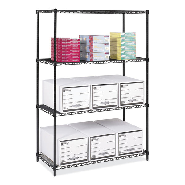 Safco® Industrial Wire Shelving, Four-Shelf, 48w x 24d x 72h, Black, Ships in 1-3 Business Days (SAF5294BL)